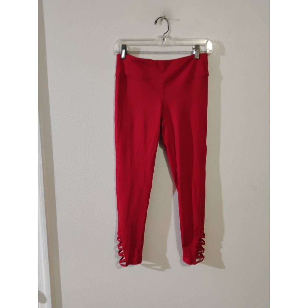 Mono B Red Lattice Strappy Ankle Athletic Leggings Style AP1321 Medium